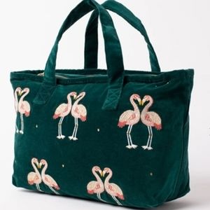 Elizabeth Scarlett Kissing Flamingos Velvet Tote